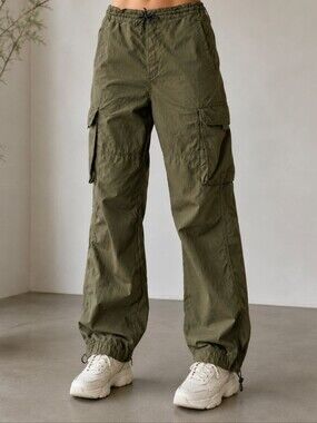 Womens Nylon Olive Cargo Pants - Casual Utility Trousers Small